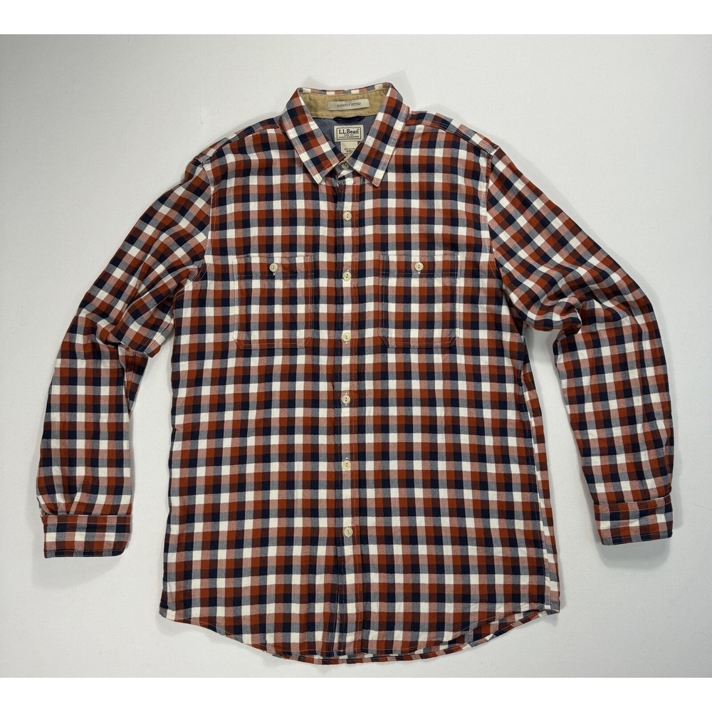 LL Bean Mens Medium Flannel Plaid Button Shirt Slightly Fitted Outdoor 298236